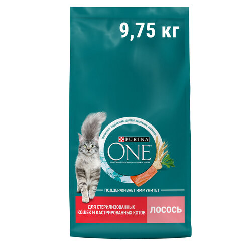 Сухой корм для стерилизованных кошек и кастрированных котов Purina ONE с высоким содержанием лосося и пшеницей 9750 г фото