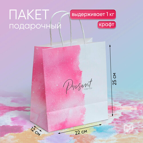 Пакет подарочный Дарите счастье Present for you, 22x25x12 см, белый/розовый фото