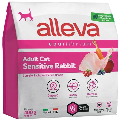 ALLEVA Корм сухой для кошек Equilibrium Cat Adult Sensitive Rabbit, для взрослых, с кроликом, 0,4 кг фото