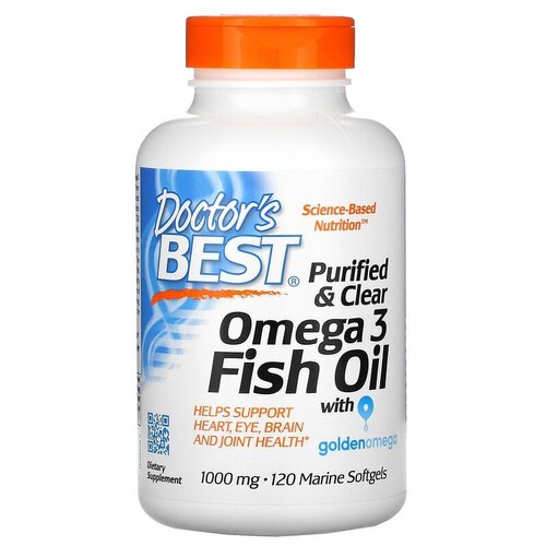 Purified & Clear Omega 3 Fish Oil with Goldenomega капс., 250 г, 120 шт., рыба фото