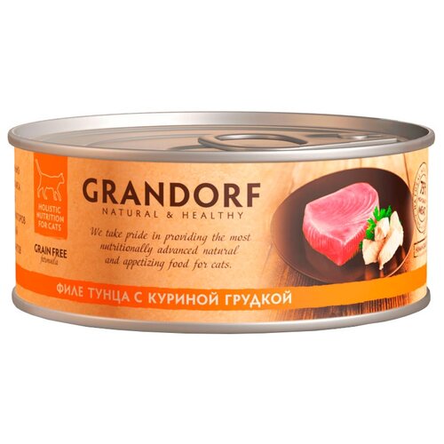 Влажный корм для кошек Grandorf беззерновой, с курицей, с тунцом 70 г (мини-филе) фото