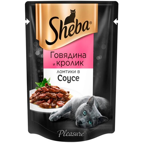 Влажный корм для кошек Sheba Ломтики в соусе. Говядина и Кролик 85 г (кусочки в соусе) фото