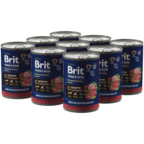 Консервы для собак всех пород Brit Premium by Nature​, мясное ассорти с потрошками, 410 гр*9 шт фото