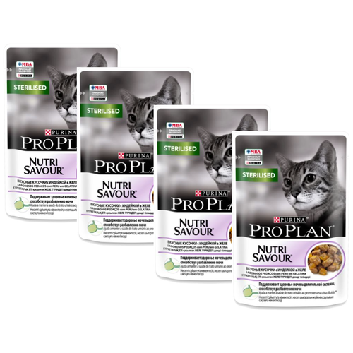 Влажный корм для стерилизованных кошек Pro Plan Nutrisavour , с индейкой 4 шт. х 85 г (кусочки в желе) фото