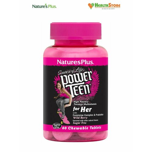 NaturesPlus Source of Life Power Teen For Her 60 жевательных таблеток (дикая ягода) витамины для девочек подростков, комплекс мультивитаминов для девочек подростков фото