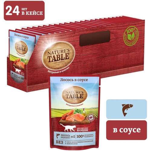 корм для кошек Nature's Table с лососем 24 шт. х 85 г (кусочки в соусе) фото