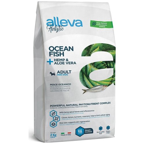 Сухой корм ALLEVA Holistic Dog Adult Ocean Fish Mini для взрослых собак мелких пород, с океанической рыбой и алое вера, 2 кг фото