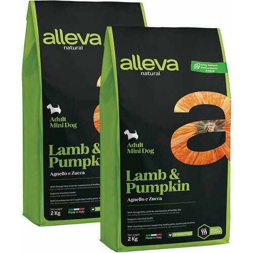 ALLEVA NATURAL ADULT DOG MINI LAMB & PUMPKIN низкозерновой для взрослых собак маленьких пород с ягненком и тыквой (2 + 2 кг) фото