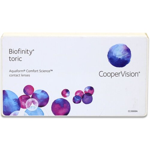 Контактные линзы CooperVision Biofinity Toric., 3 шт., R 8,7, D +5, CYL: -1,25, AХ: 160, бесцветный, 1 уп. фото