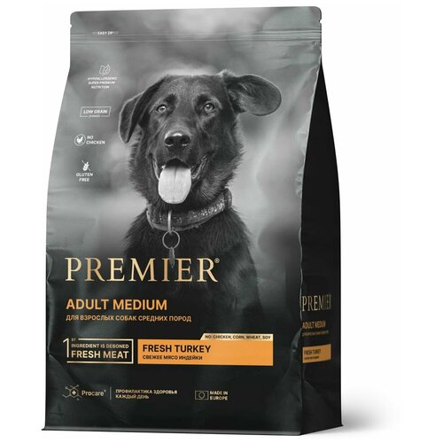 Сухой корм Premier Dog Turkey ADULT Medium для собак средний пород, свежее мясо индейки, 3 кг. фото