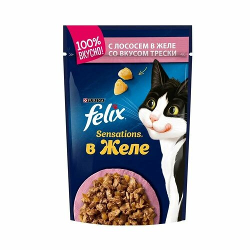 Felix Sensations 75 г пауч влажный корм для кошек, лосось и треска 78 шт фото