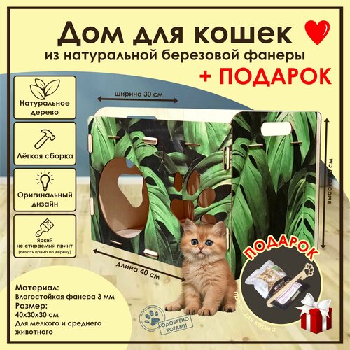 Домик для кошек Мини / Деревянный домик для кота. / Лежак для кошек / Лежанка для кошки из фанеры / Домик для животных из дерева фото