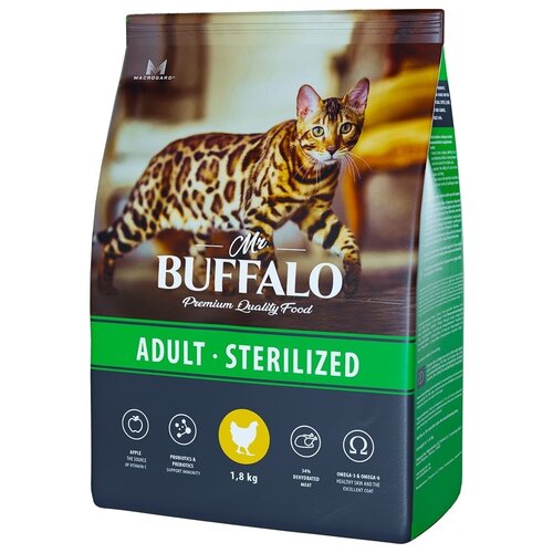 Mr. Buffalo STERILIZED Сухой корм для стерилизованных и кастрированных кошек с курицей 1,8 кг фото