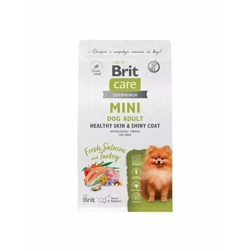 Сухой корм для собак мини пород Brit Care Adult Healthy Skin&Shiny Coat с лососем и индейкой 1,5кг фото