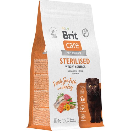 Сухой корм для стерилизованных кошек Brit Care Cat Sterilised Weight Control​​, контроль веса, с морской рыбой и индейкой 1,5 кг фото