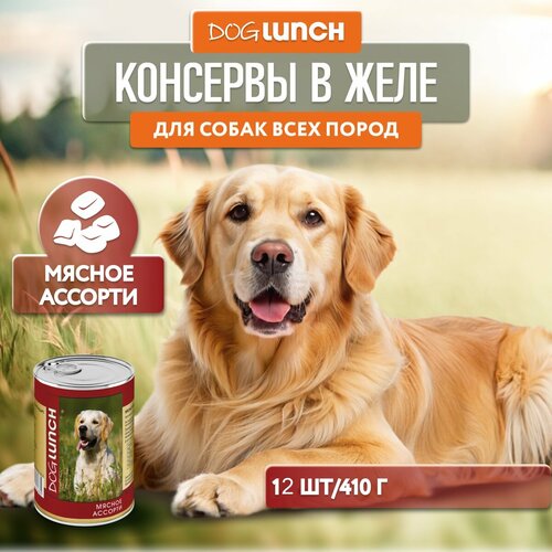 Влажный корм для собак Dog Lunch мясное ассорти 12 уп. х 12 шт. х 410 г фото