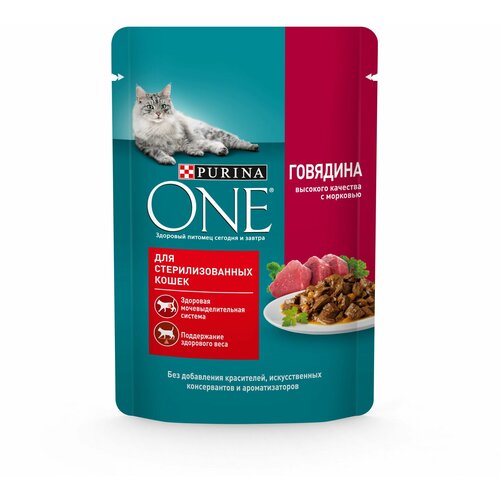 Purina ONE 75 г пауч влажный корм для стерилизованных кошек с говядиной и морковью 78 шт фото