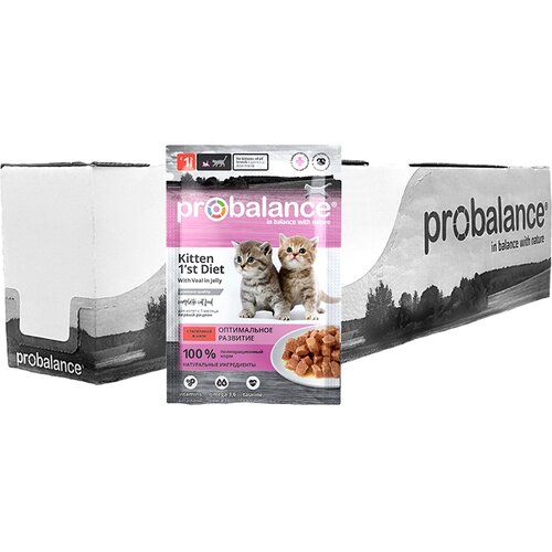 Влажный корм для котят ProBalance Kitten 1st Diet, , с телятиной 25 шт. х 85 г (кусочки в желе) фото