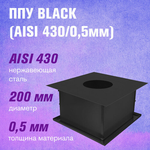 Потолочно-проходной узел из нержавеющей стали BLACK для дымохода (AISI 430/0,5мм) диаметр дымохода: 200 мм фото