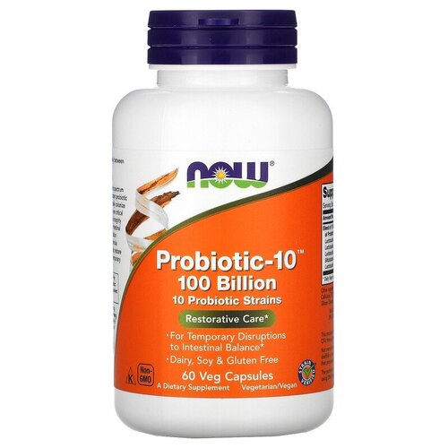 NOW Foods, Probiotic-10 100 Billion, 60 Veg Capsules, пробиотик-10, 100 млрд, 60 растительных капсул фото