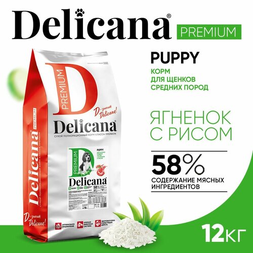 Delicana Корм сухой для щенков средних пород Ягненок с рисом гипоаллергенный, 12 кг фото