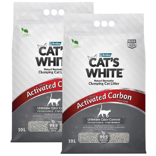 CAT'S WHITE ACTIVATED CARBON наполнитель комкующийся для туалета кошек с активированным углем (10 + 10 л) фото