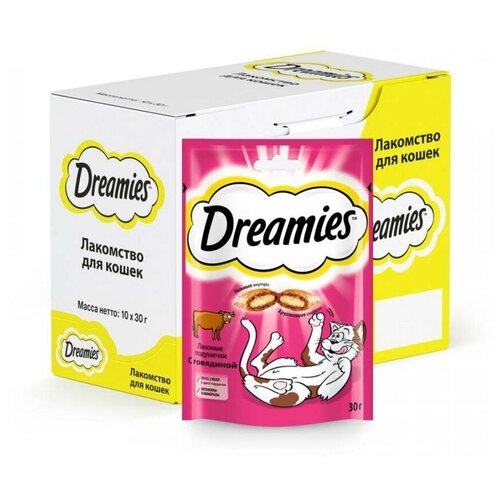 Лакомство для кошек  Dreamies Лакомство для кошек Dreamies подушечки, 300 г 10 уп. (шоу бокс) мясо фото