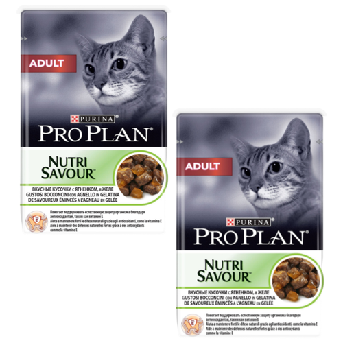 Влажный корм для взрослых кошек Pro Plan Nutri savour, с ягненком 2 шт. х 85 г (кусочки в желе) фото