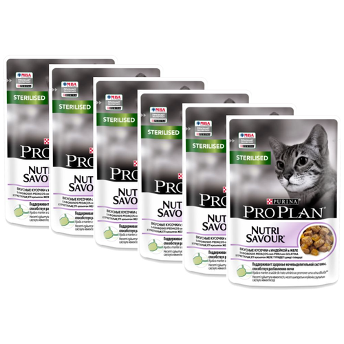 Влажный корм для стерилизованных кошек Pro Plan Nutrisavour , с индейкой 6 шт. х 85 г (кусочки в желе) фото