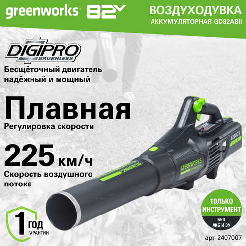 Воздуходув аккумуляторный Greenworks Арт. 2407007, 82V, бесщеточный, без АКБ и ЗУ фото