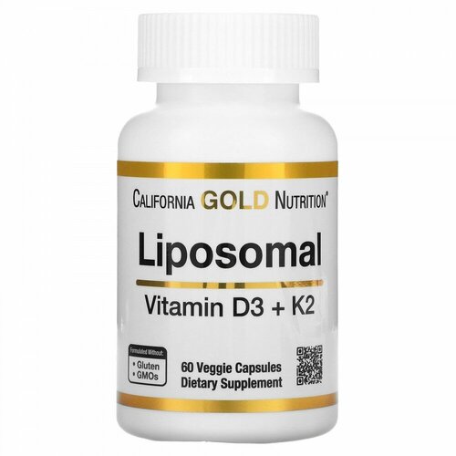 California Gold Nutrition Liposomal Vitamin K2+ D3 (липосомальные витамины K2 и D3) 60 вегетарианских капсул фото