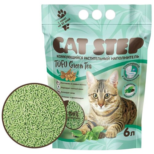 Наполнитель комкующийся растительный CAT STEP Tofu Green Tea, 6 л фото