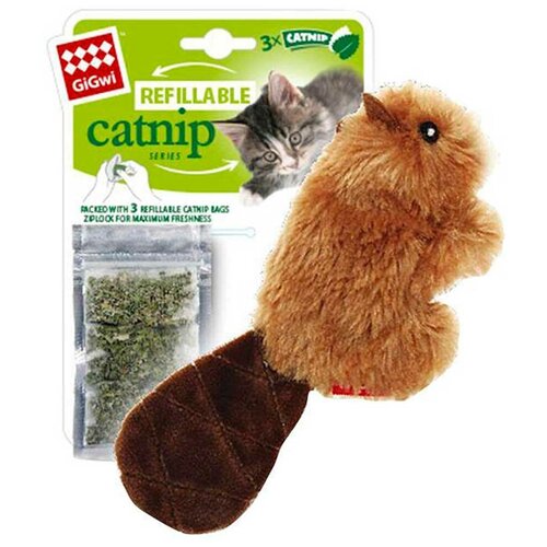 Игрушка для кошек Бобренок с кошачьей мятой 16см (75301), серия REFILLABLE CATNIP, 1шт фото