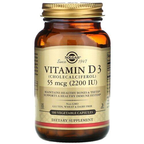 Капсулы SOLGAR Vitamin D3 (Cholecalciferol) 2200 МЕ, 150 г, 150 мл, 2200 МЕ, 100 шт. фото