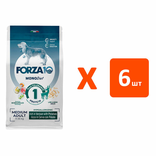 FORZA10 DOG MEDIUM MONODIET монобелковый для взрослых собак средних пород при аллергии с олениной и картофелем (1,5 кг х 6 шт) фото