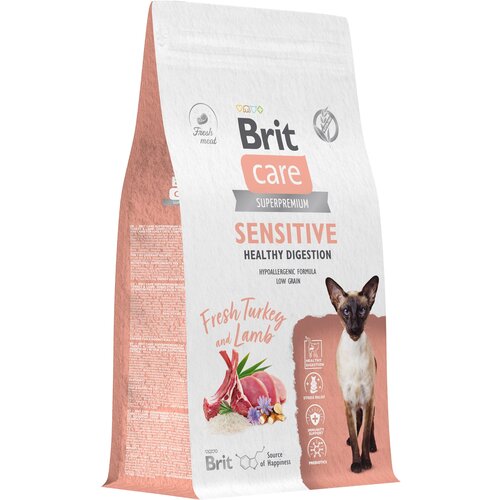 Сухой корм для кошек с чувствительным пищеварением Brit Care Cat Sensitive Healthy Digestion​​, с индейкой и ягненком 1,5 кг фото