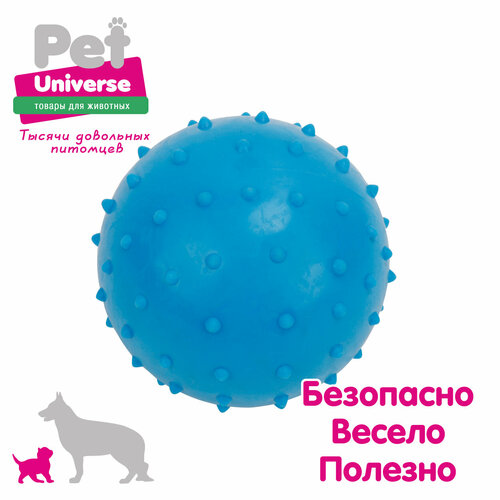 Игрушка для собак Pet Universe большой мячик с отверстием пупырышками и звуком диаметр 9 см, ТПР, PU3050 фото