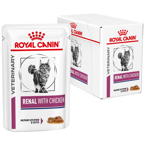 корм для кошек Royal Canin Renal, при проблемах с почками, с курицей 12 шт. х 85 г (кусочки в соусе) фото