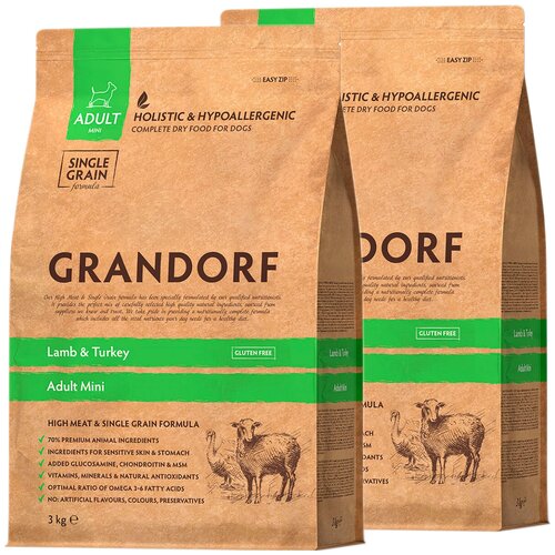 GRANDORF SINGLE GRAIN DOG ADULT MINI LAMB & TURKEY низкозерновой для взрослых собак маленьких пород с ягненком и индейкой (3 + 3 кг) фото