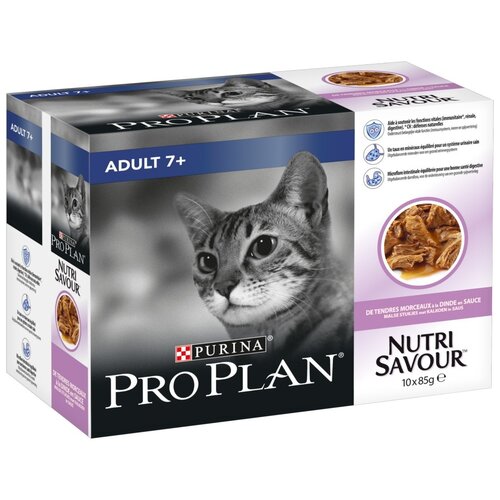 корм для пожилых кошек старше 7 лет Pro Plan Nutri savour, с индейкой 10 шт. х 85 г (кусочки в соусе) фото