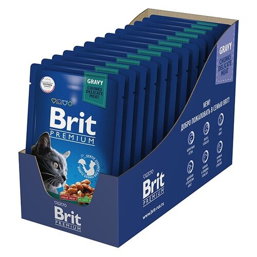 корм для кошек Brit Premium с уткой 14 шт. х 85 г (кусочки в соусе) фото