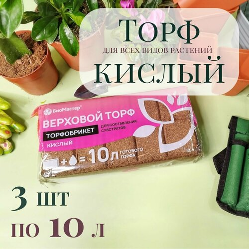 Торфобрикет / верховой торф кислый БиоМастер, 30 л (3шт по 10л) фото