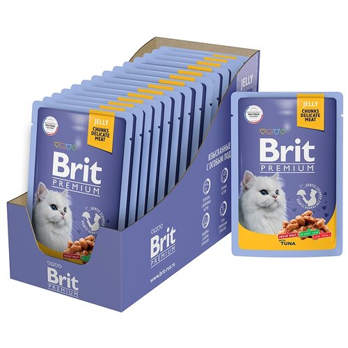 корм для кошек Brit Premium Tuna 14 шт. х 85 г (кусочки в желе) фото