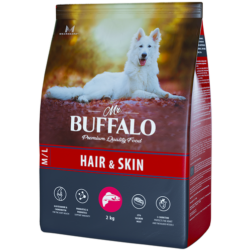 Сухой корм Mr. Buffalo Hair & Skin Care для собак средних и крупных пород / Лосось / 2 кг фото