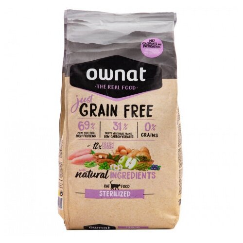 Ownat GRAIN FREE JUST сухой корм для стерилизованных кошек беззерновой, с курицей, 1 кг фото