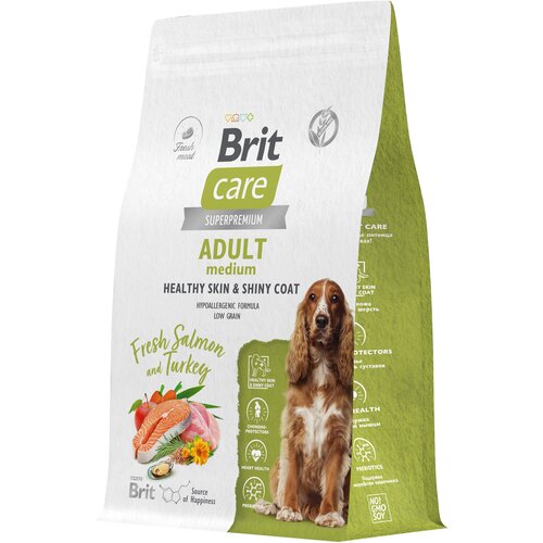 Сухой корм для собак средних пород Brit Care Dog Adult M Healthy Skin&Shiny Coat​​​​, здоровая кожа и шерсть, с лососем и индейкой 3 кг фото