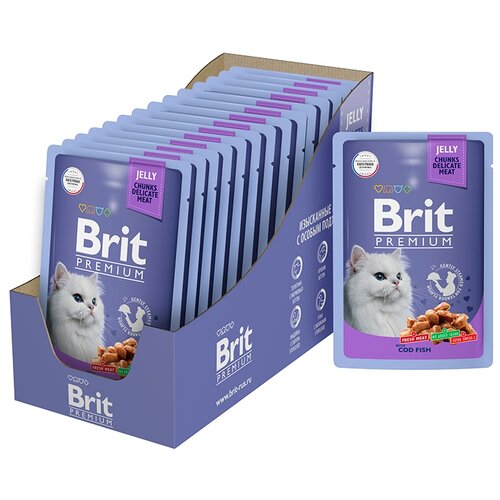 корм для кошек Brit Premium Cod Fish 14 шт. х 85 г (кусочки в желе) фото