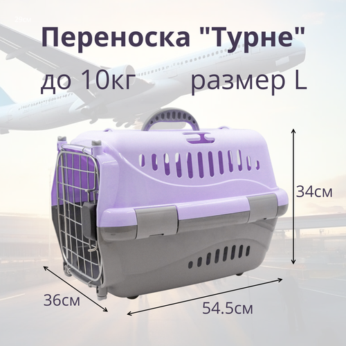 Переноска для животных Zooexpress Турне L авиа с металлической дверцей (коврик + ремень) фиолетовая, 54.5 х 36 х 34см фото