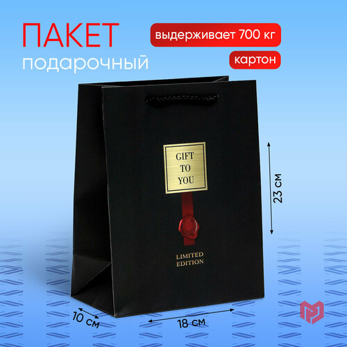 Пакет подарочный ламинированный «Gift to you» черный, 18 × 23 × 10 см фото