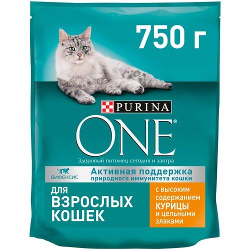 Сухой корм для кошек Purina ONE с высоким содержанием курицы и цельными злаками 2 уп. х 750 г фото